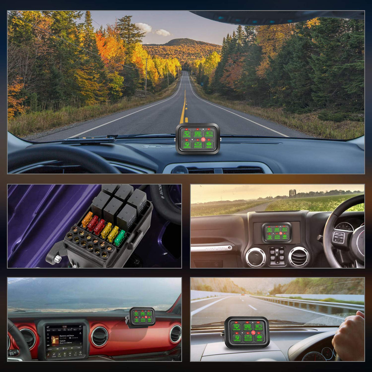 6 Gang Switch Panel Automatic Dimmable LED Car Switch Button Touch Switch Box S6034