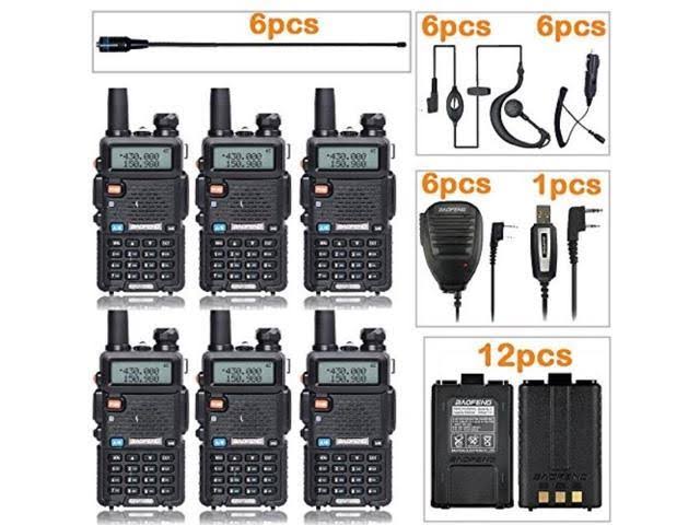 6 Pack Dual Band Two Way Radio Black with Antennas, Speaker Mics, Batteries, and Programming Cable B698470