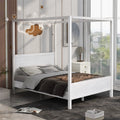 White Queen Size Canopy Platform Bed with Headboard and Footboard O3248