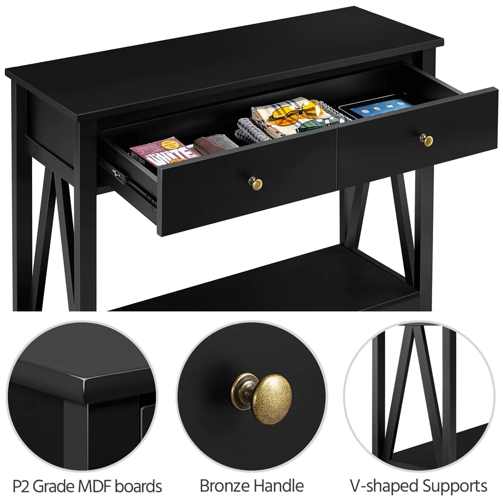 Black Wooden Console Table with Storage Drawer X622