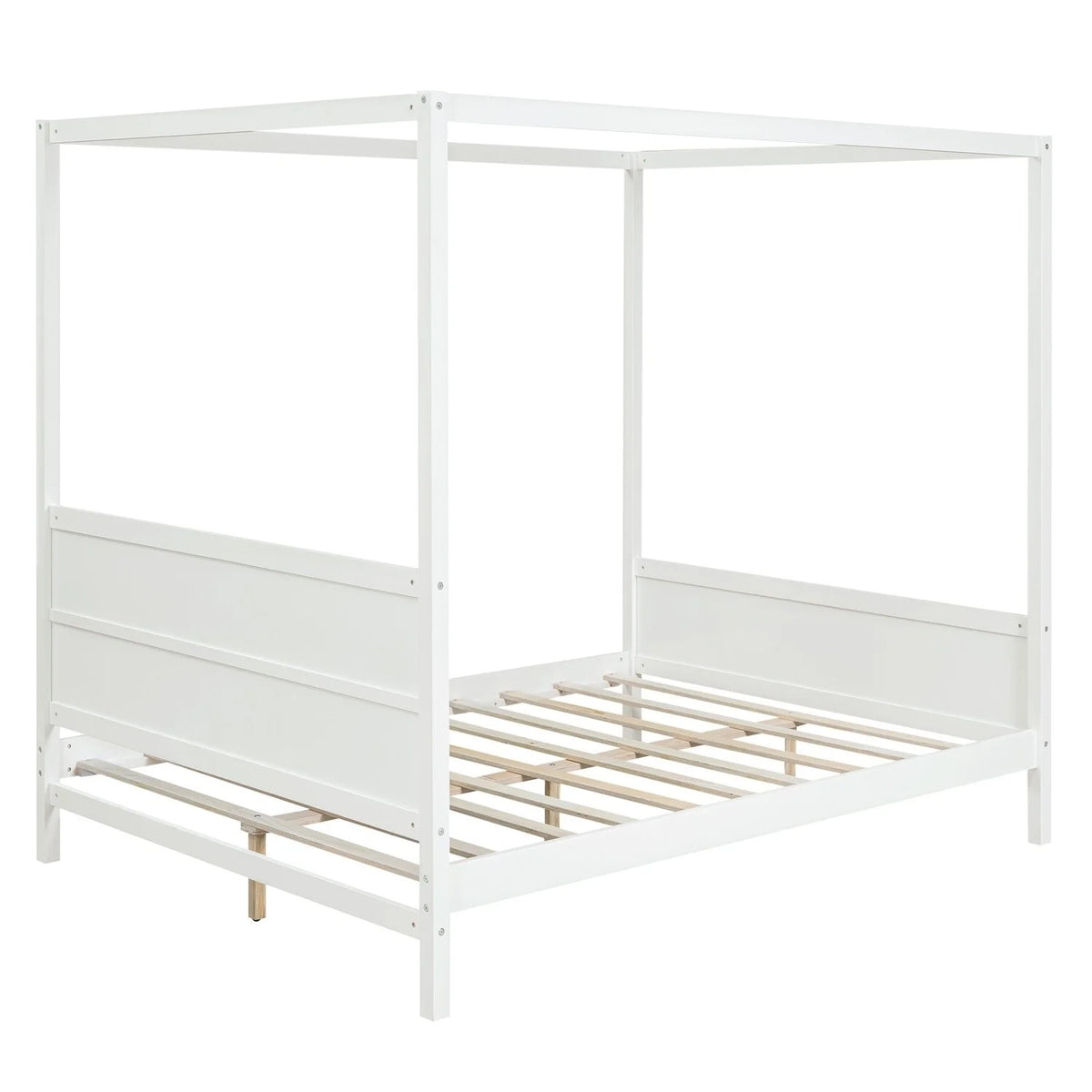 White Queen Size Canopy Platform Bed with Headboard and Footboard O3248