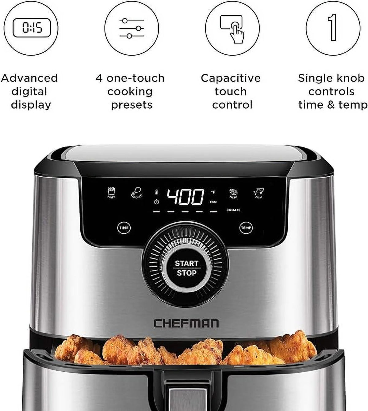Open Box CHEFMAN Air Fryer 4.5 Qt Dual Control Temperature - SILVER S9755