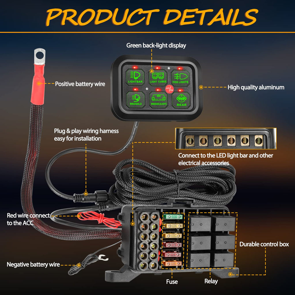 6 Gang Switch Panel Automatic Dimmable LED Car Switch Button Touch Switch Box S6034