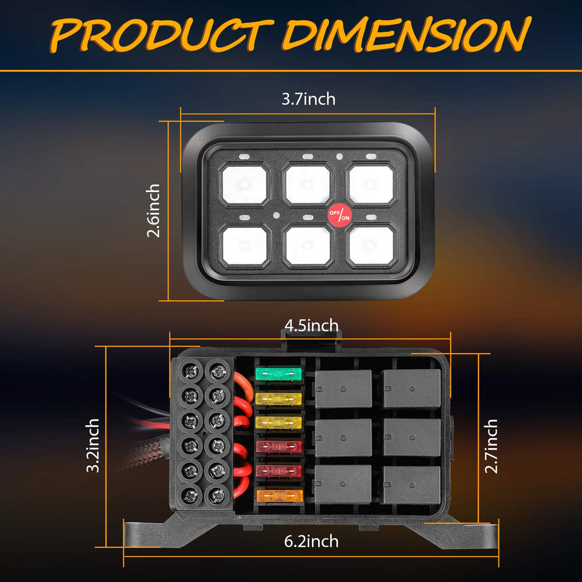 6 Gang Switch Panel Automatic Dimmable LED Car Switch Button Touch Switch Box S6034