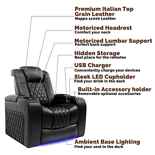 Dark Chocolate Leather Power Reclining Home Theater Seating Row of 4 I566