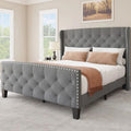 Grey Velvet Queen Size Upholstered Bed Frame Q276