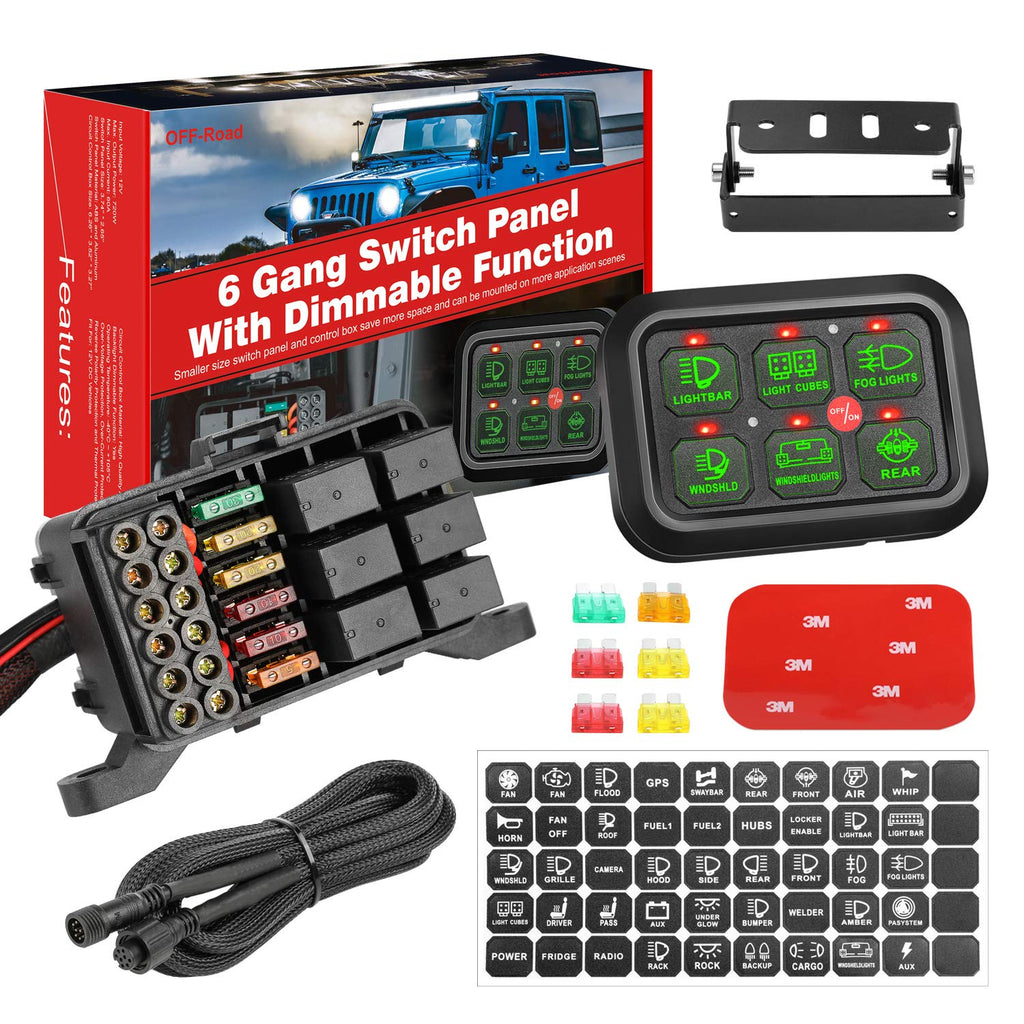 6 Gang Switch Panel Automatic Dimmable LED Car Switch Button Touch Switch Box S6034