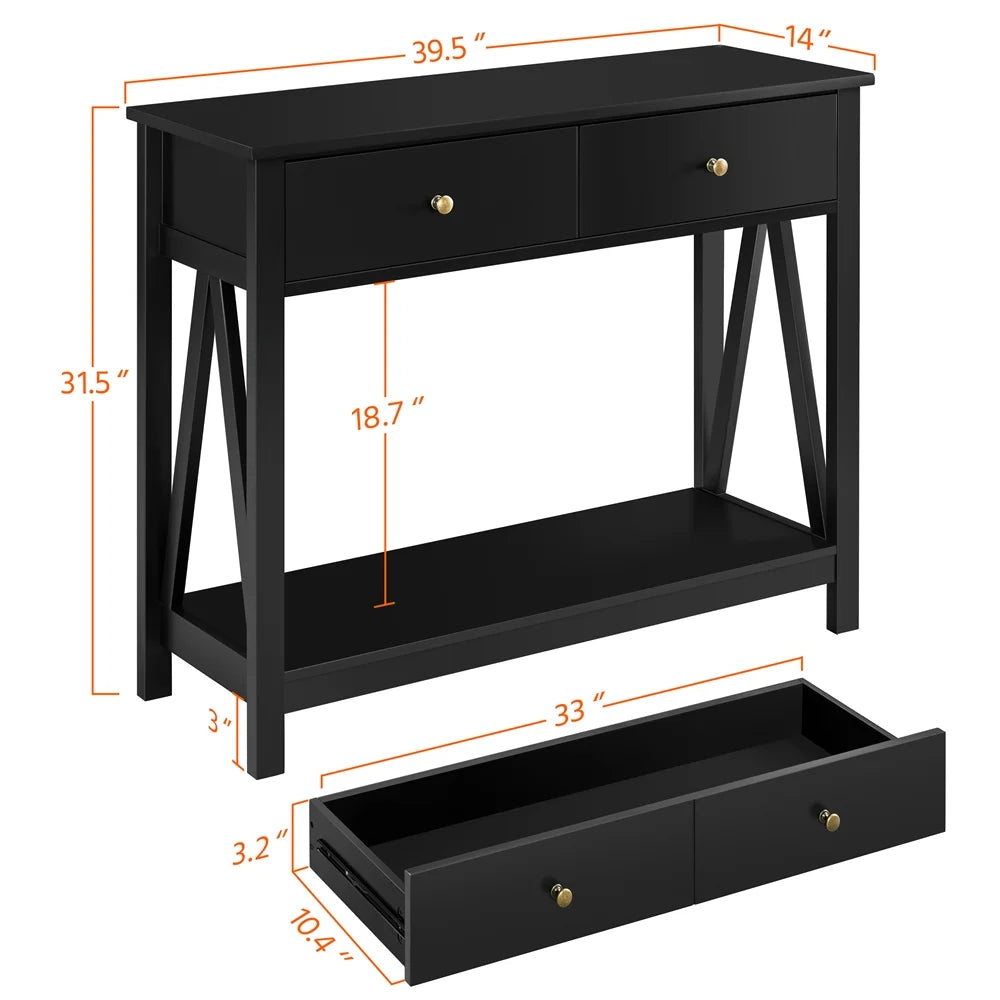 Black Wooden Console Table with Storage Drawer X622