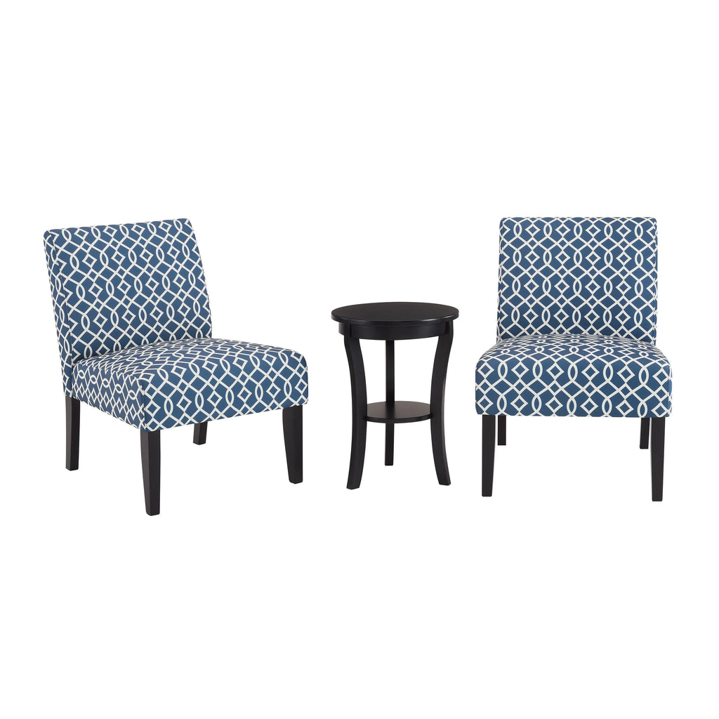 Blue Fabric 3pc Side Table and 2 Chairs Set F123