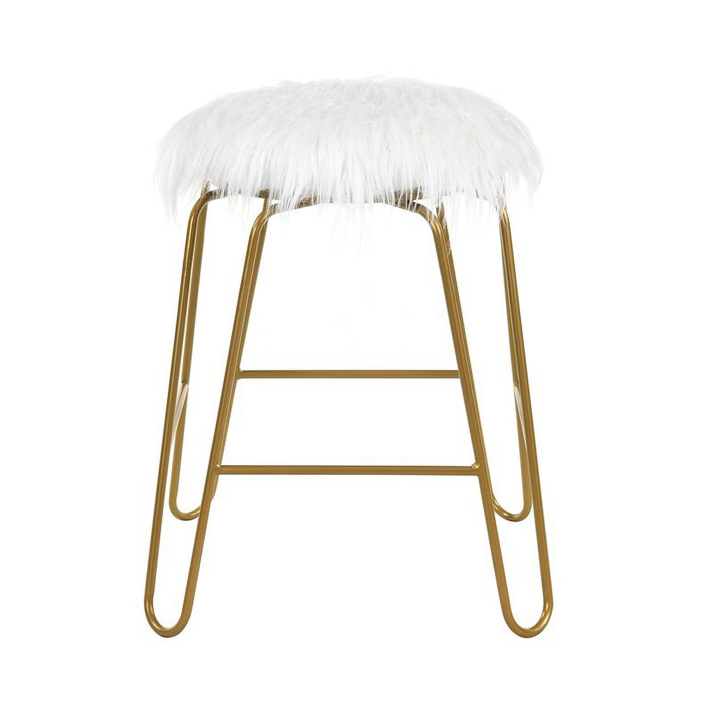 White Faux Fur and Gold Vanity Chair O78932