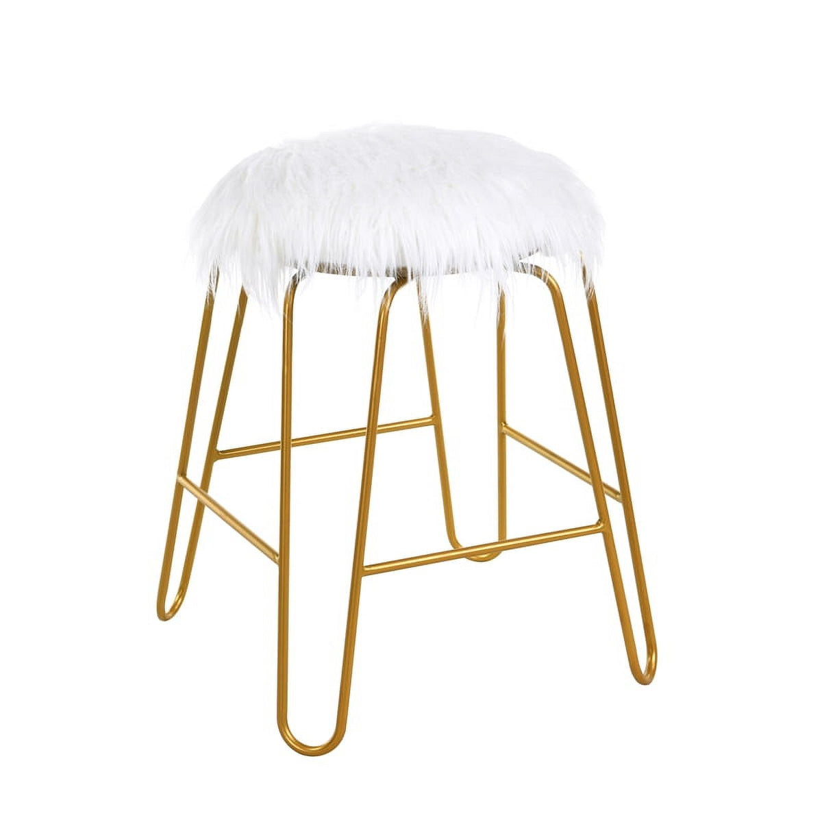White Faux Fur and Gold Vanity Chair O78932