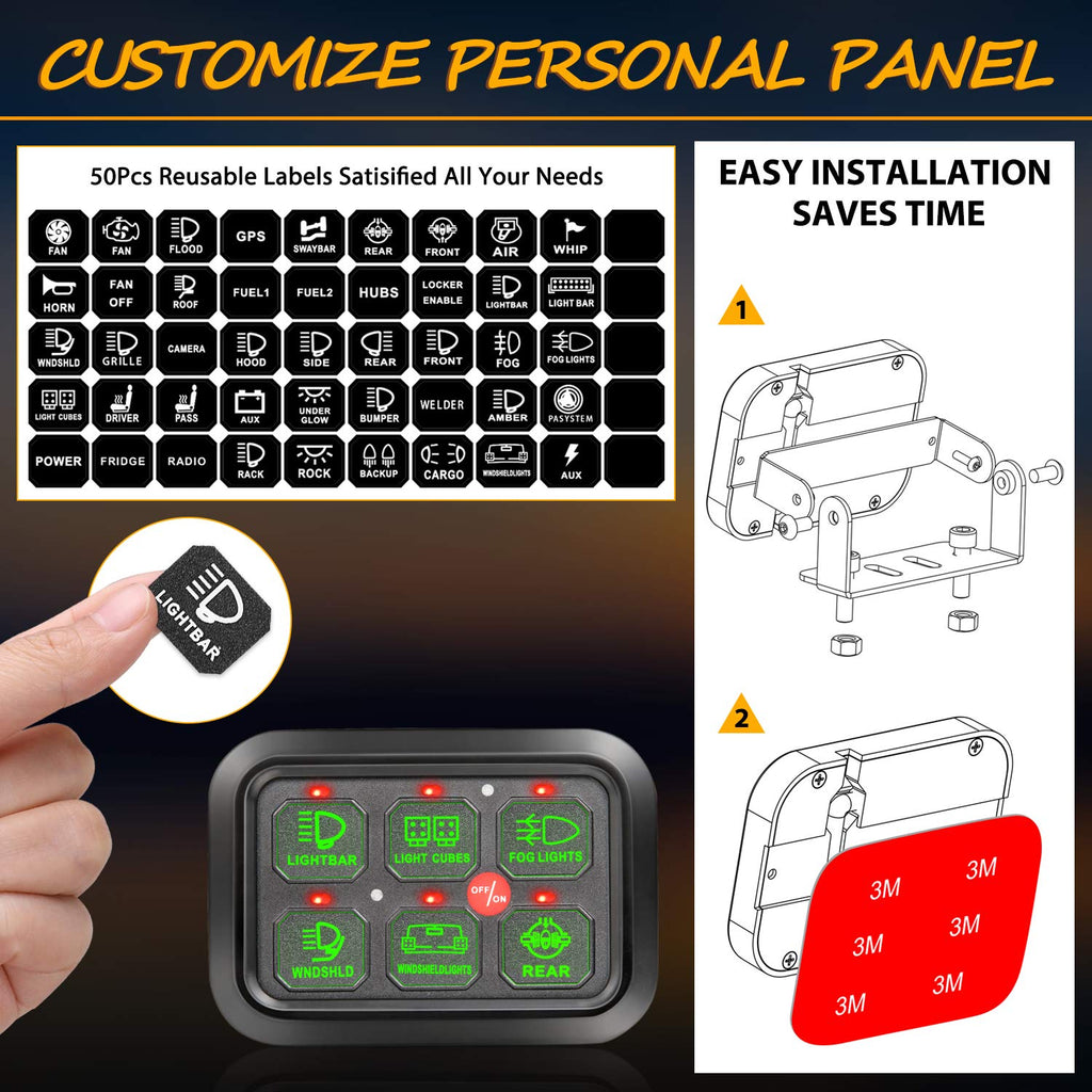 6 Gang Switch Panel Automatic Dimmable LED Car Switch Button Touch Switch Box S6034
