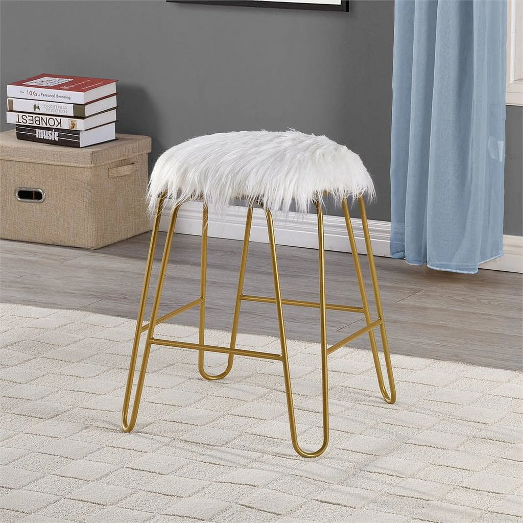 White Faux Fur and Gold Vanity Chair O78932